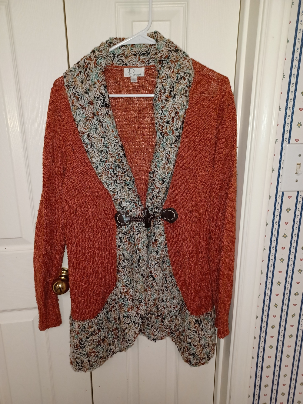 Ponsesa Rust Cardigan with Marled Trim